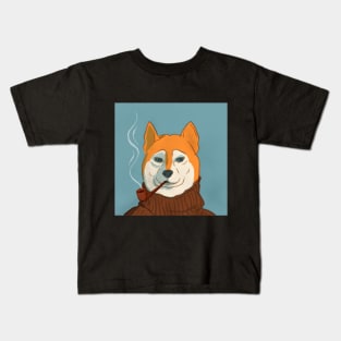 Pipe smoking Shiba Inu Kids T-Shirt